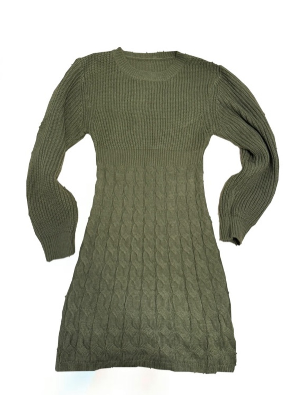 Olive Green Cable-Knit Sweater Dress